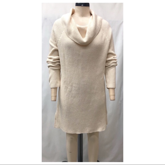 Beige/Cream Cowl Neck Long Sleeve Knit Sweater Dress - Picture 1 of 10
